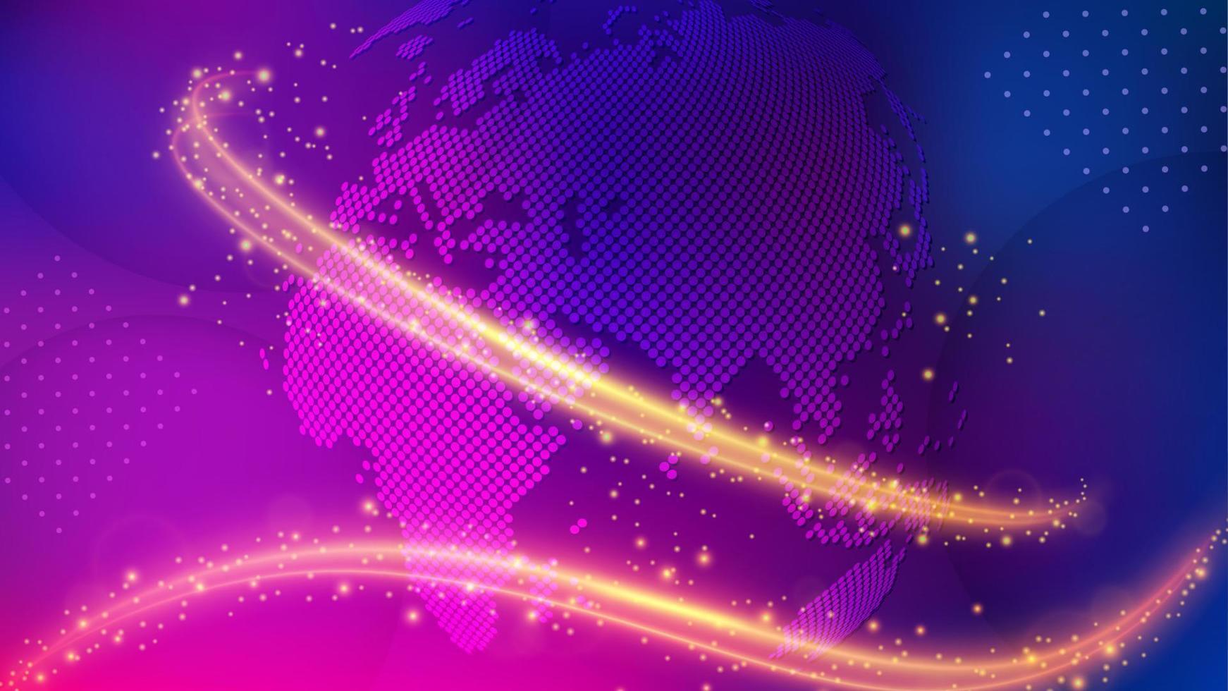 Dotted Globe Surrounded by Golden Light, Elegant Global Concept Background. Widescreen Vector