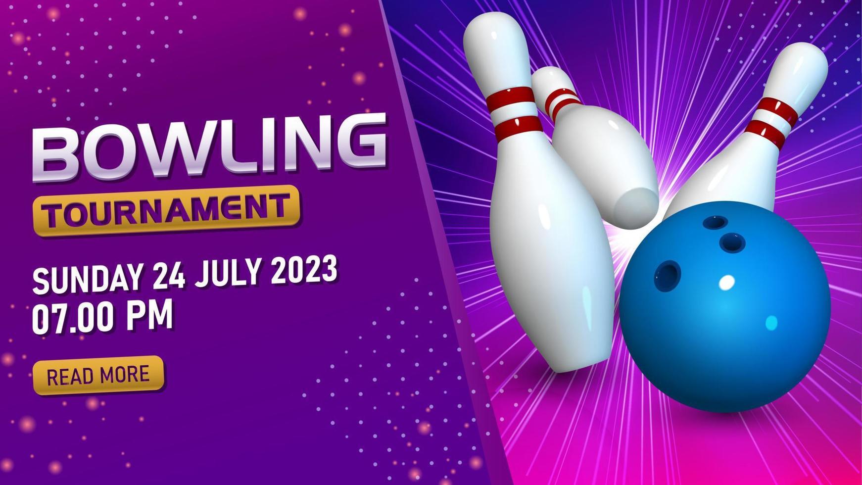 Bowling Tournament Template, Realistic Bowling Strike. Widescreen Vector Illustration