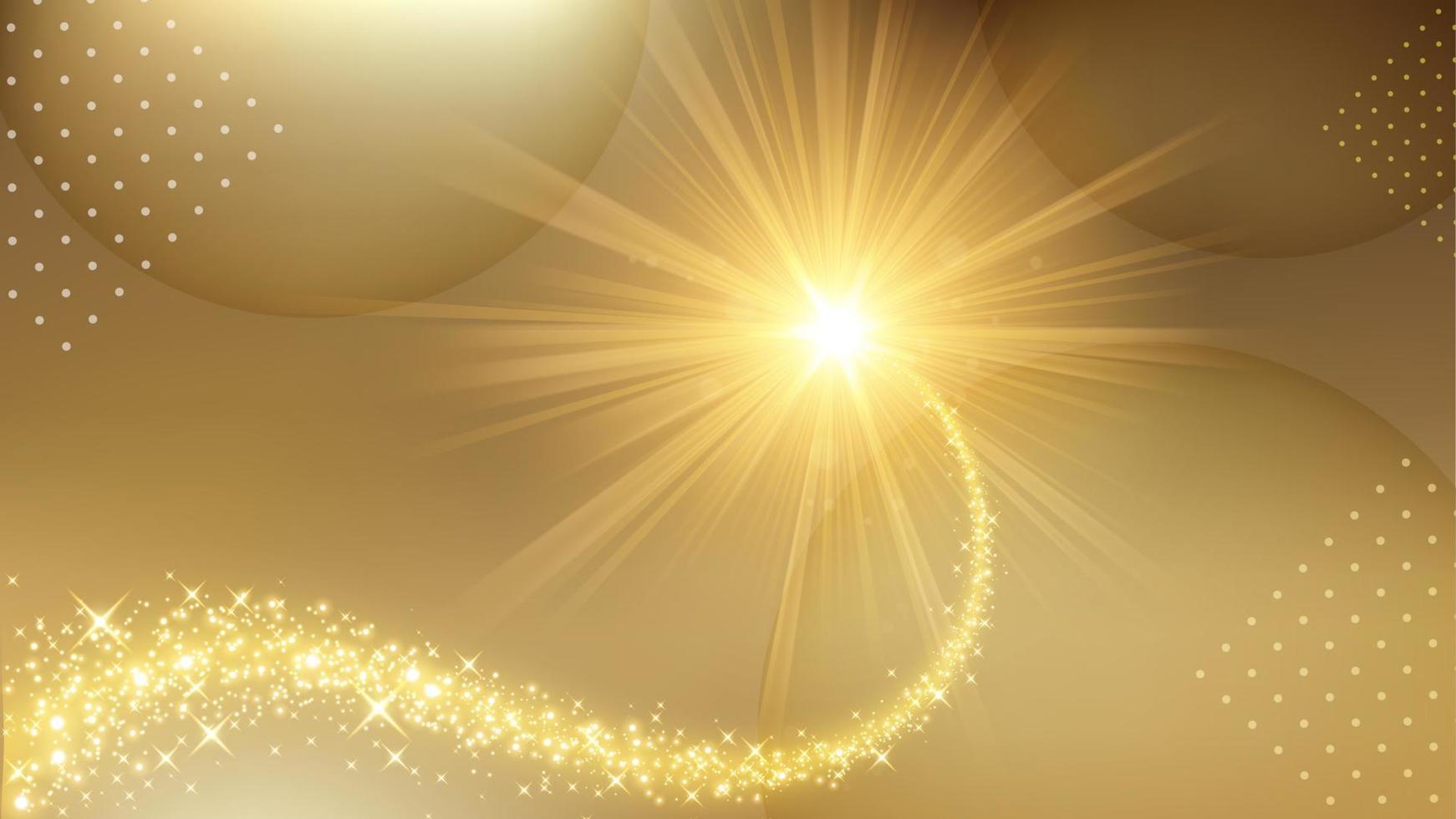 Sparkling Particle Motion Background, Elegant Gold Trail Crossing. Widescreen Vector Illustration