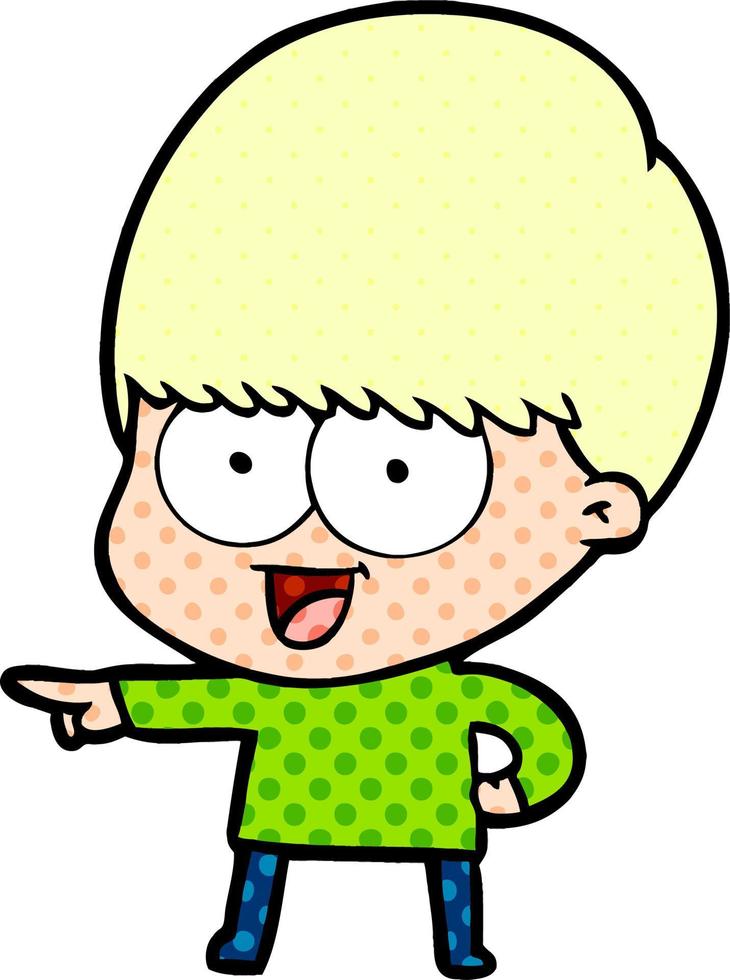 happy cartoon boy pointing vector
