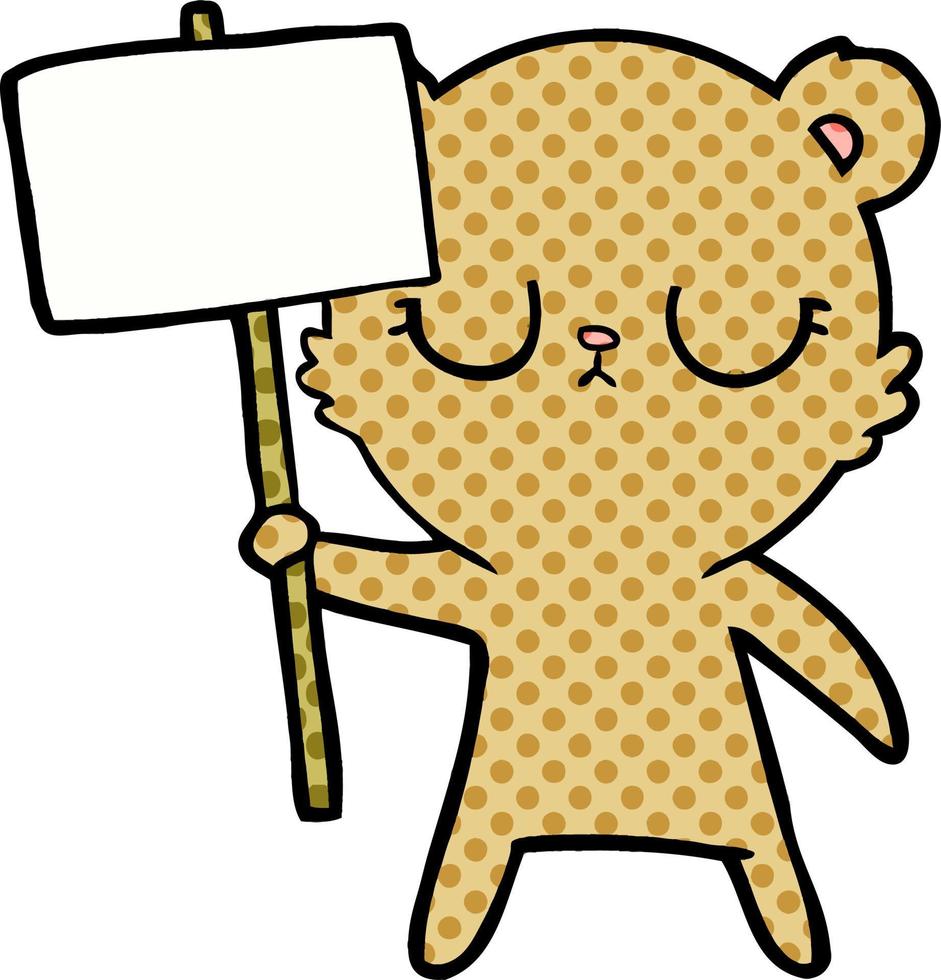 peaceful cartoon bear cub with protest sign vector