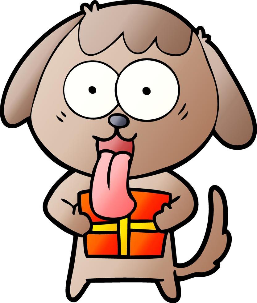 cute cartoon dog with christmas present vector