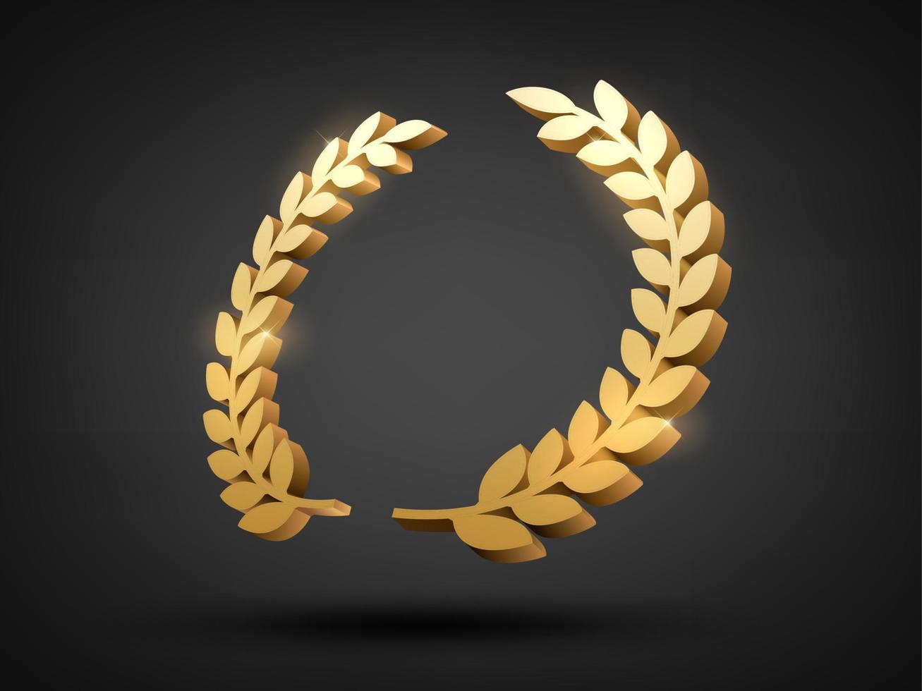 Gold laurel wreath, 3D award perspective view, Vector illustration