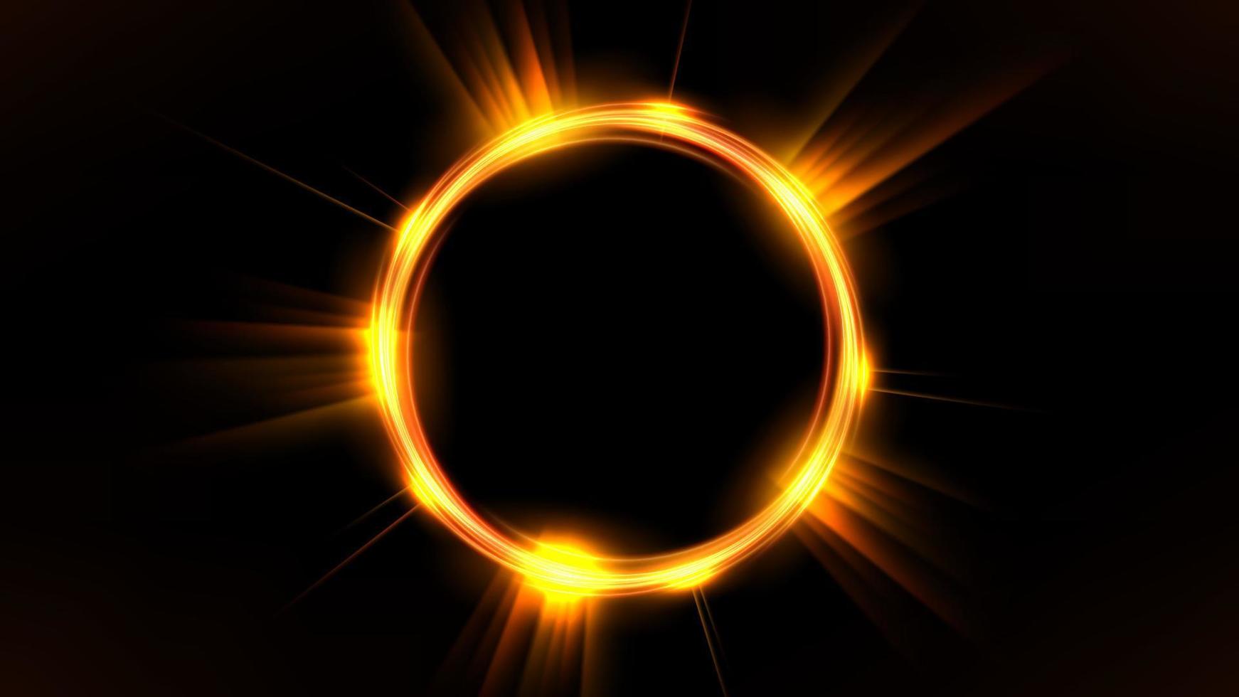círculo dorado brillante, elegante anillo de luz iluminado sobre fondo oscuro. ilustración vectorial vector