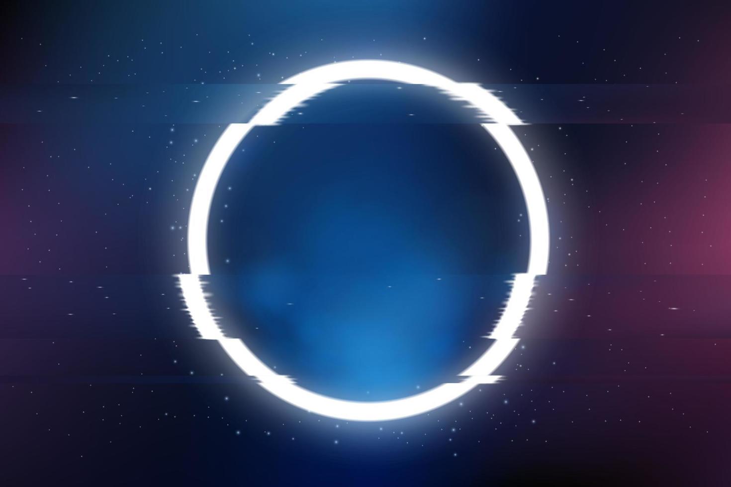 Neon Circle Glitch on Space Background. Vector Illustration