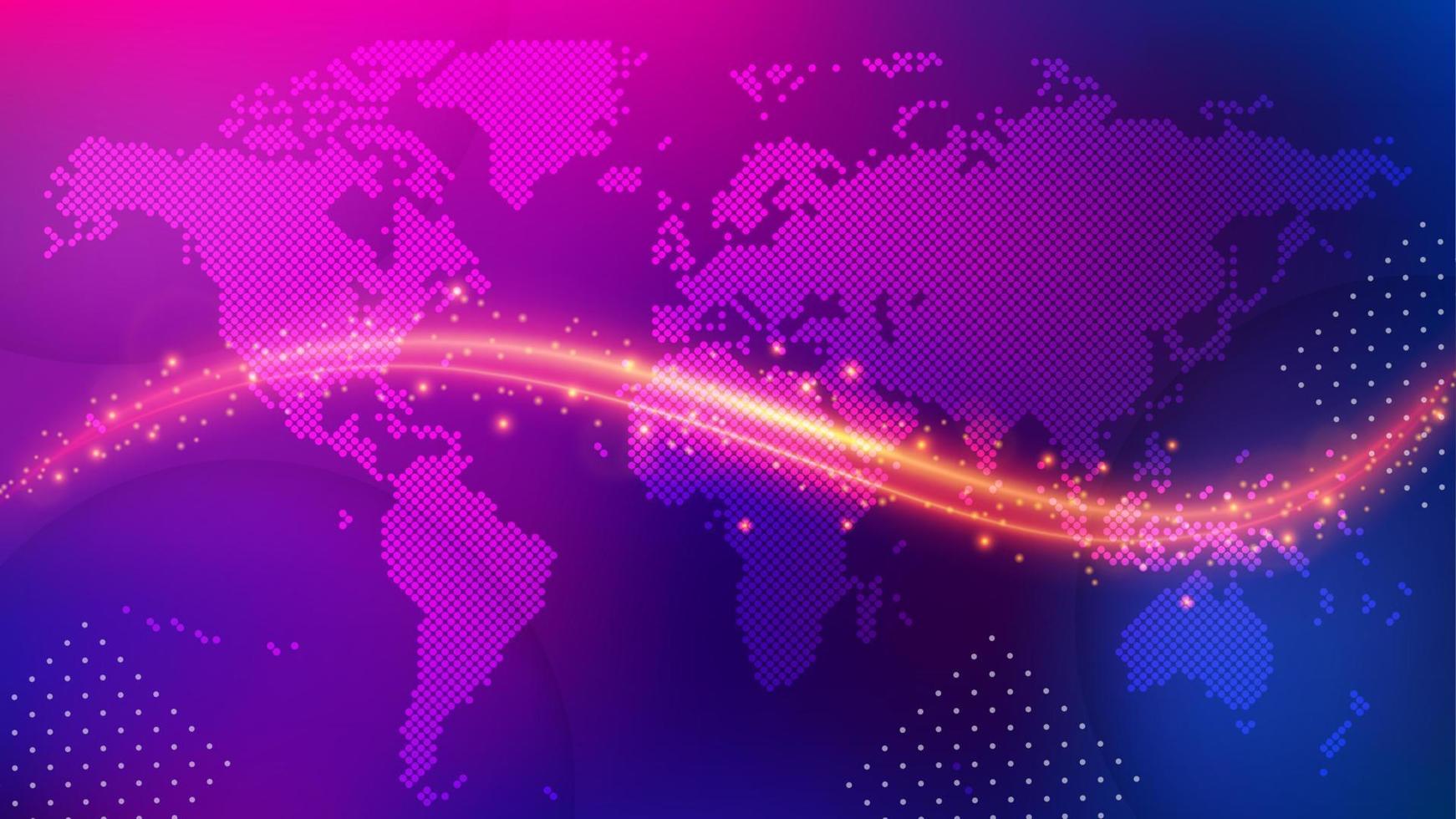 Dotted Globe Surrounded by Golden Light, Elegant Global Concept Background. Widescreen Vector