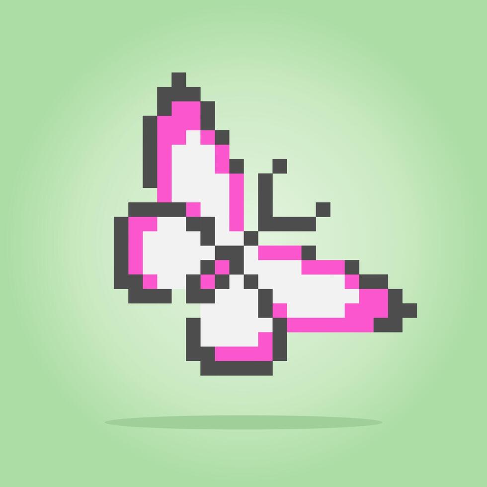 mariposa de píxeles de 8 bits. animal para activos de juego en ilustración vectorial. vector