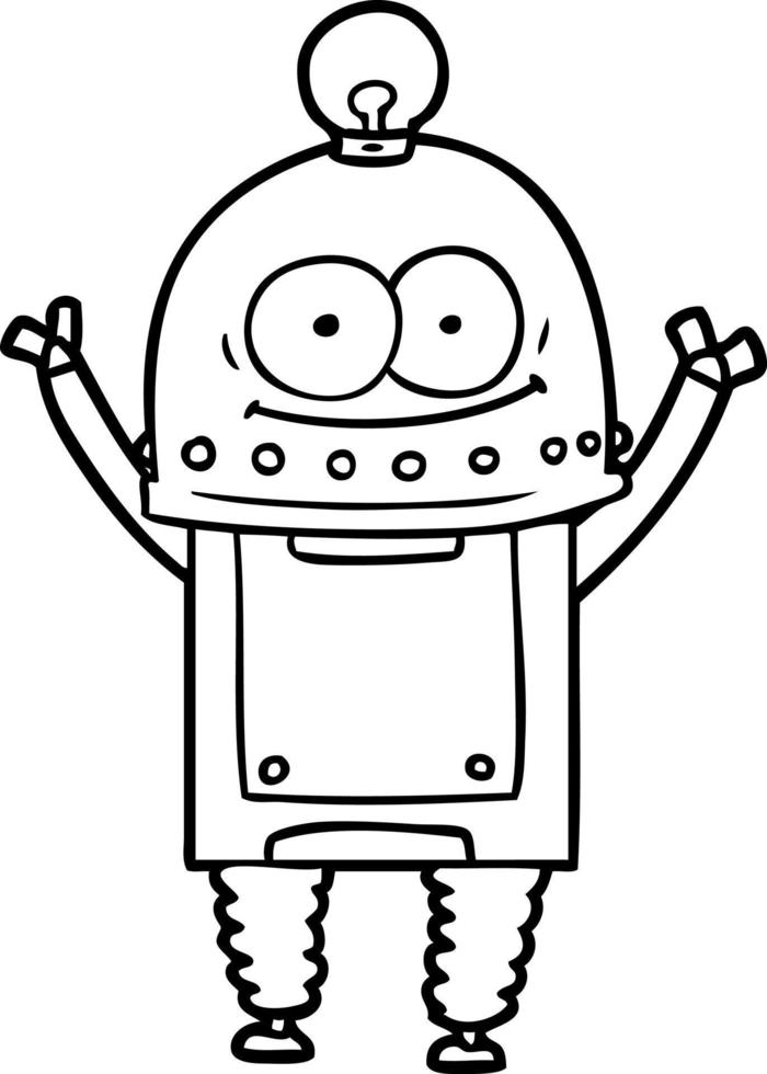 happy carton robot with light bulb vector