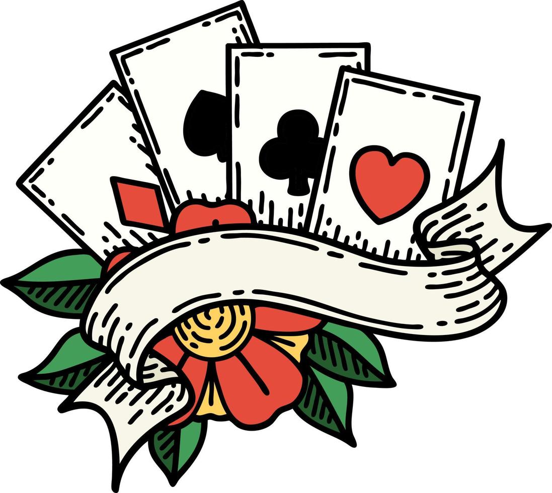 traditional tattoo of cards and banner vector