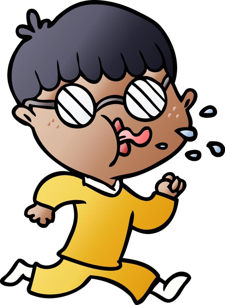 niño de dibujos animados con gafas y corriendo vector