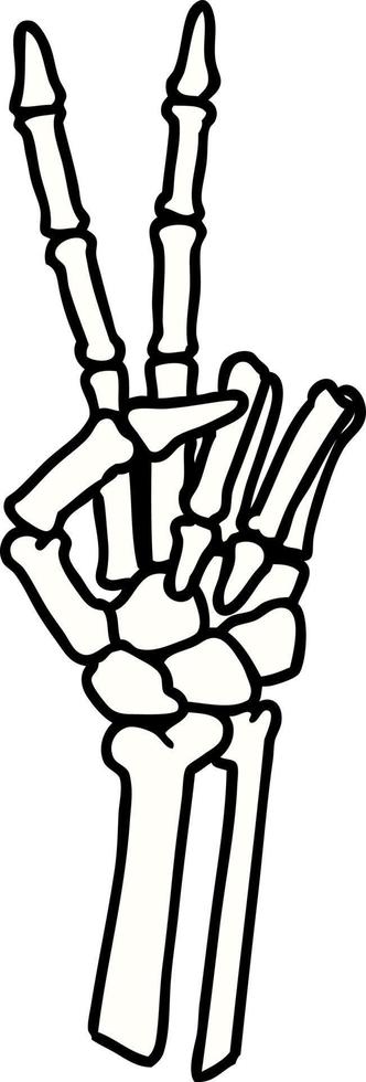 traditional tattoo of a skeleton hand giving a peace sign vector