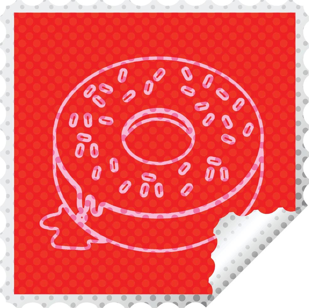 illustration of a tasty iced donut square peeling sticker vector