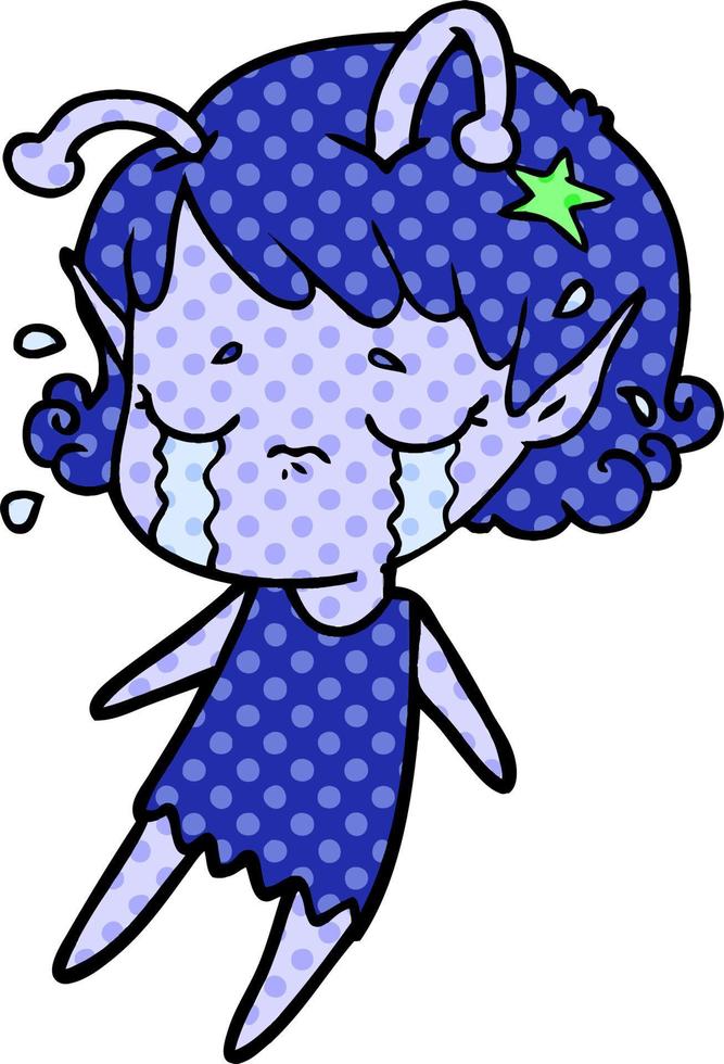 cartoon crying alien girl vector
