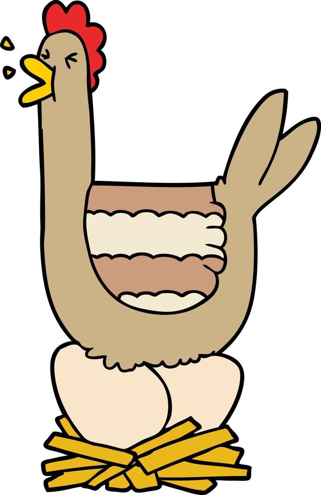 cartoon hen sitting on nest vector