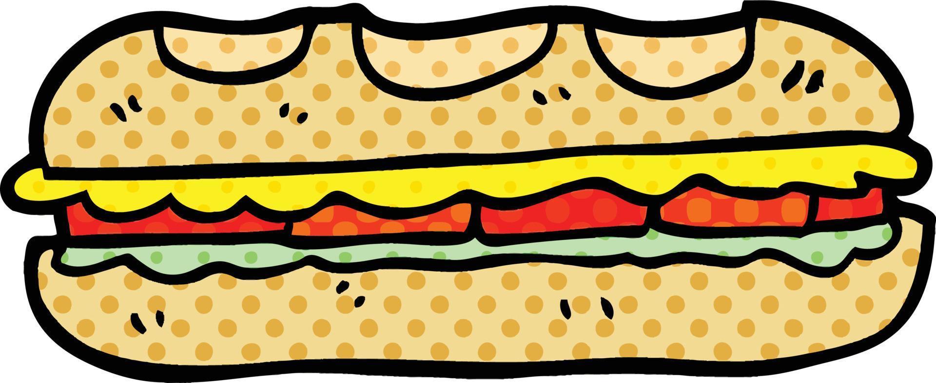 Sándwich sabroso de dibujos animados de estilo cómic vector