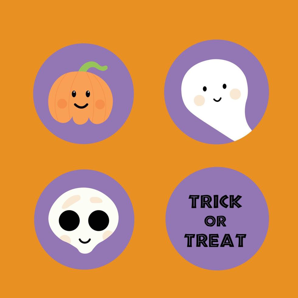 Set of printable round stickers for Halloween. vector