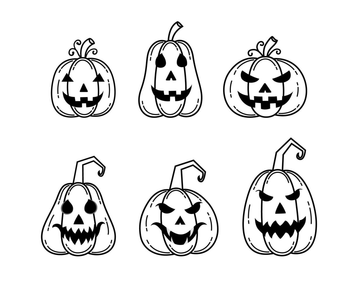 colección de elementos vectoriales de calabaza en forma de contorno blanco y negro. puedes usarlo para hacer volantes, corregir y otras tarjetas vector