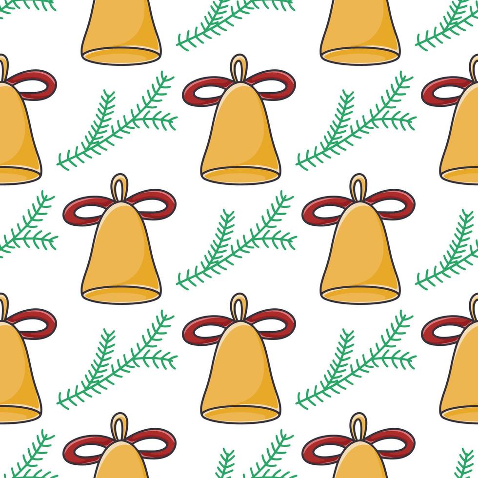 Bells and fir branches cartoon seamless pattern vector