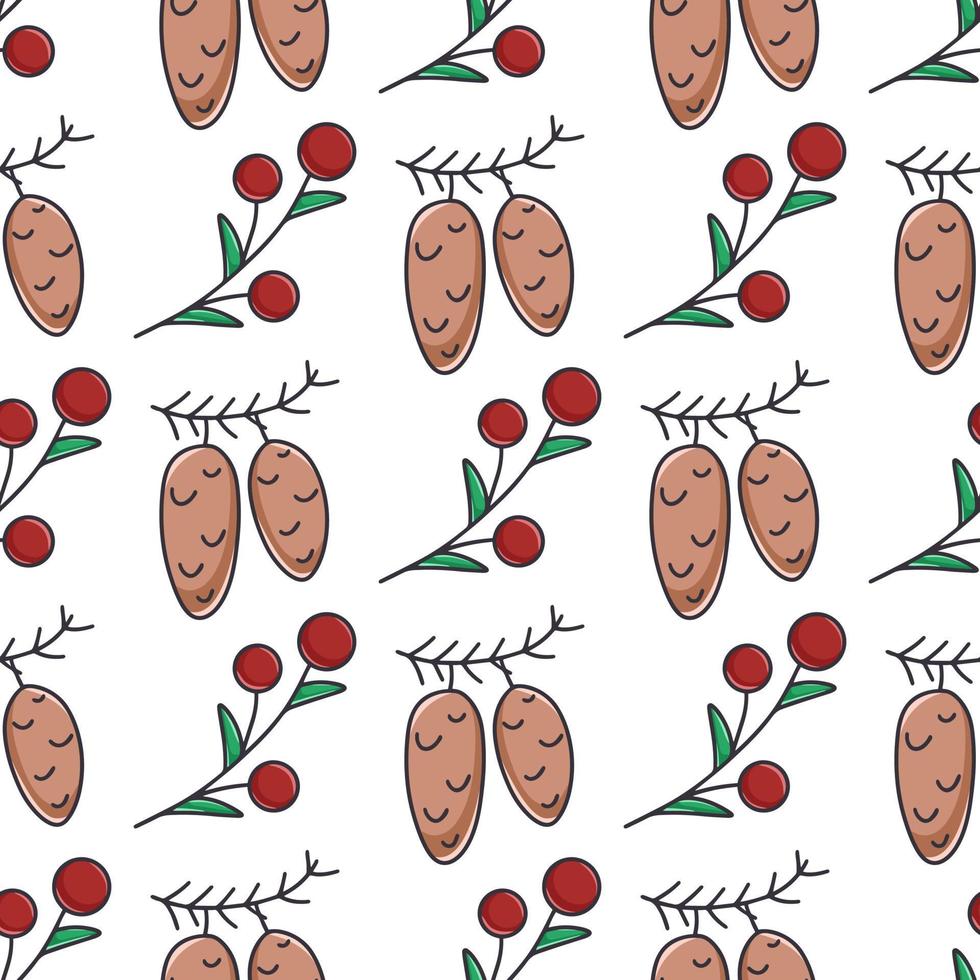 Fir cones and berries seamless pattern vector