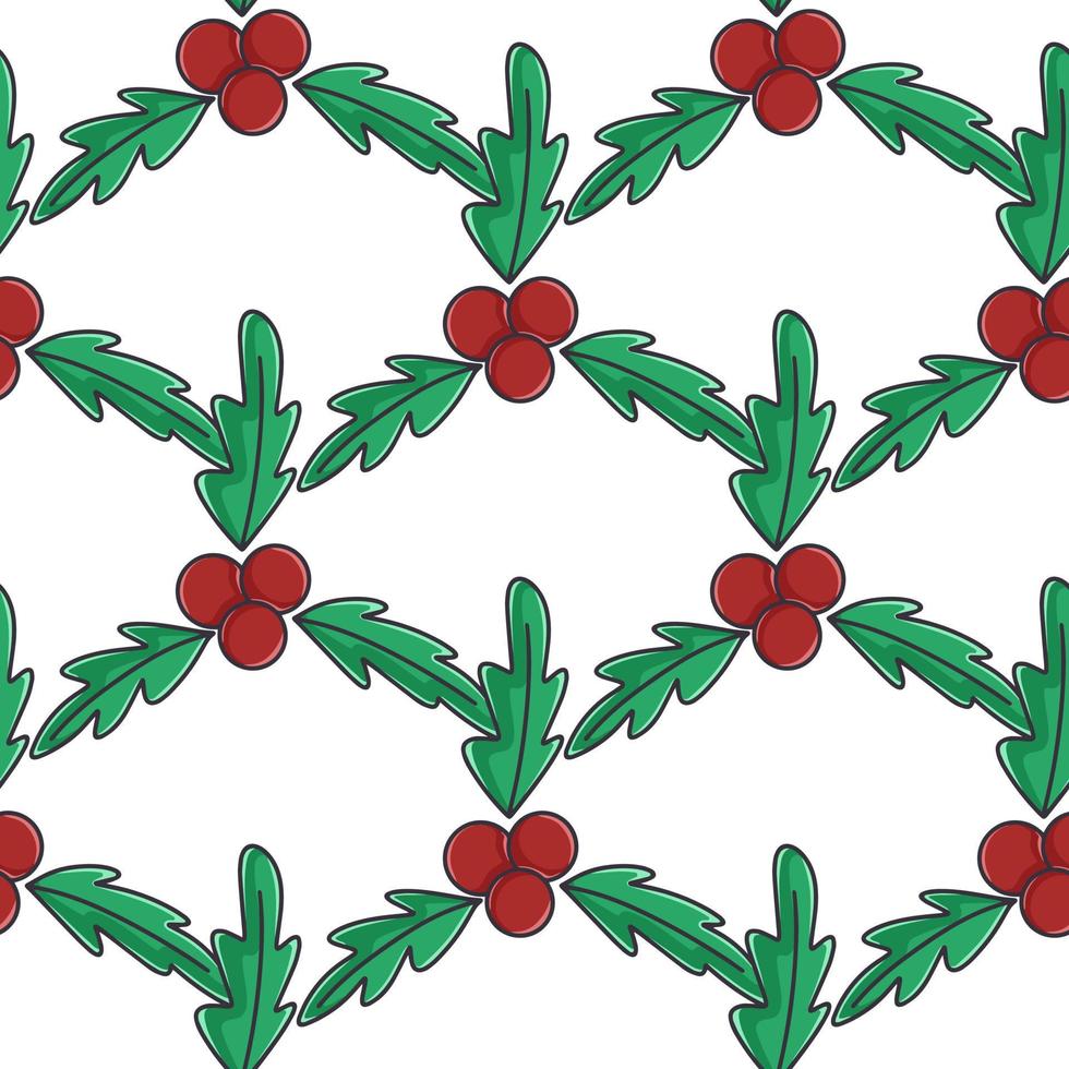 Holly and berries cartoon seamless pattern vector