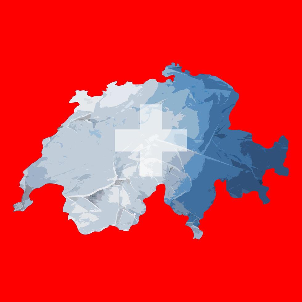 Outline map of Switzerland with the image of the national flag. Ice inside the map. Collage illustration. Energy crisis. photo