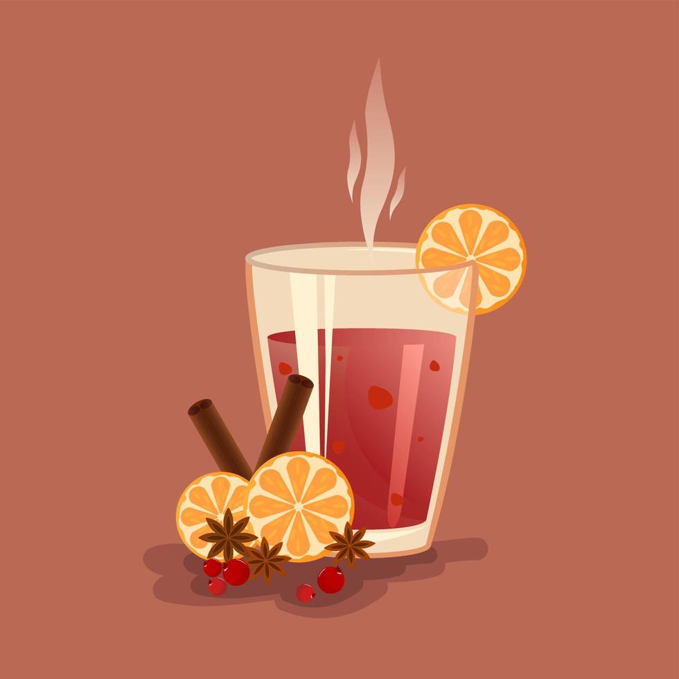 Hot mulled wine with oranges vector