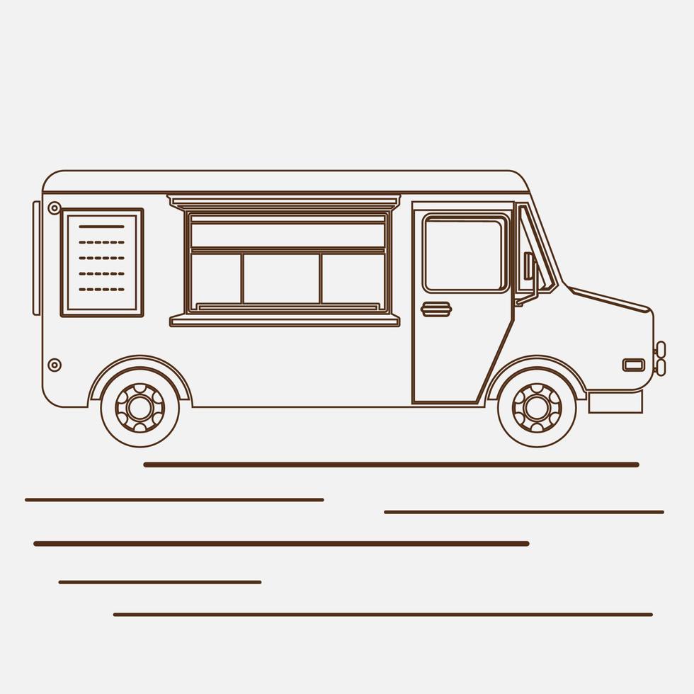 Editable Side Menu Mobile Food Truck With Menu Vector Illustration in Outline Style for Artwork Element of Vehicle or Food and Drink Business Related Design