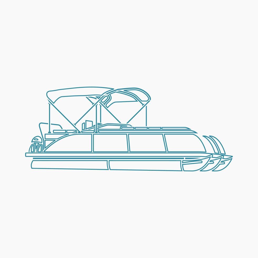 Ilustración de vector de barco de pontón de vista lateral semioblicua aislada editable en estilo de esquema para el diseño relacionado con el transporte o la recreación