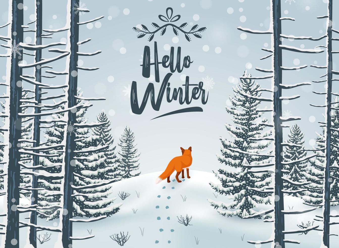 Happy Winter with Forest Landscape and fox animal vector