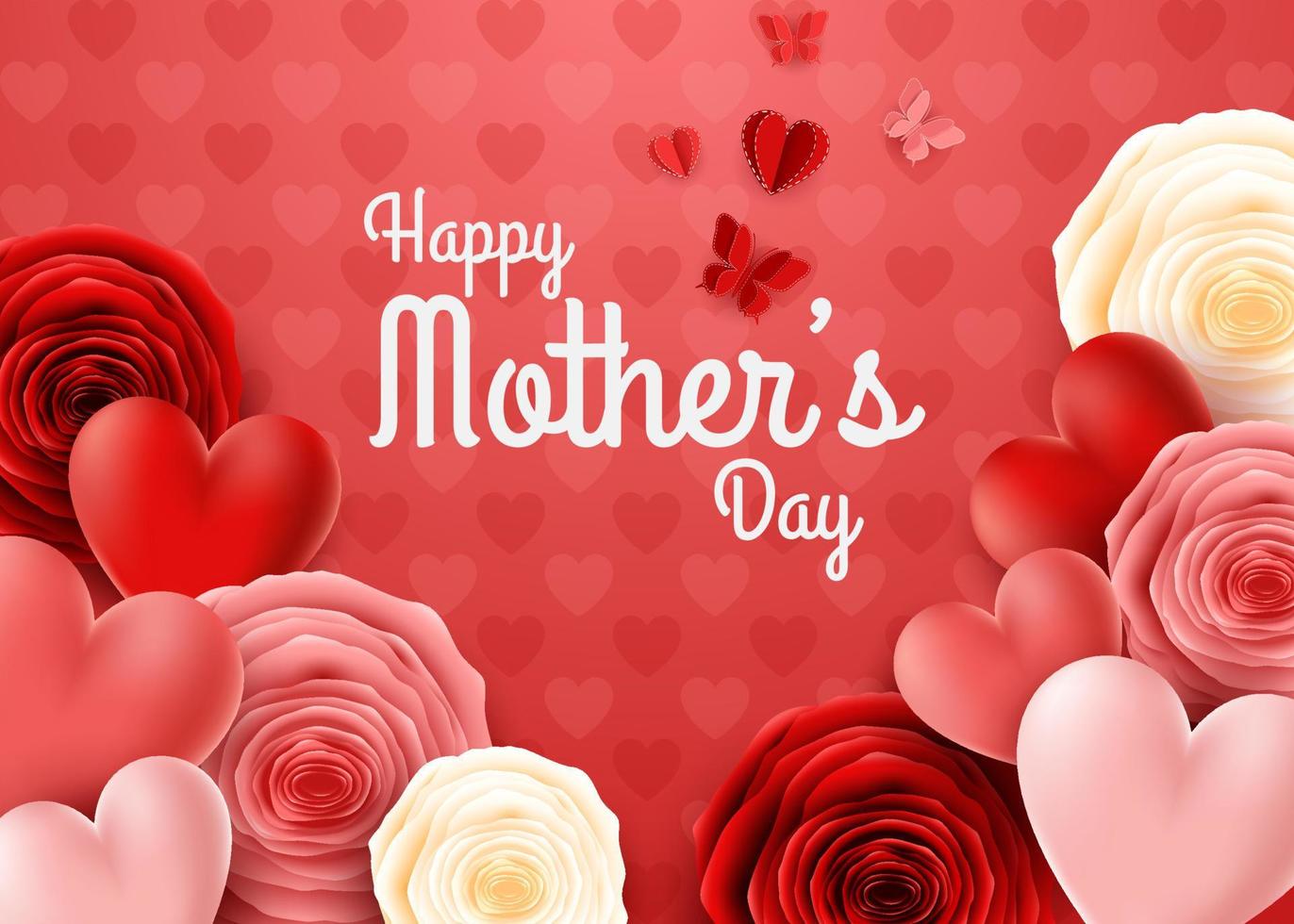 Happy Mother's Day with rose flowers and hearts vector