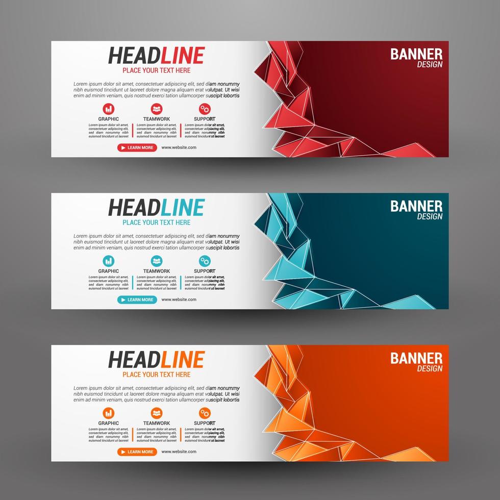 Three banners business with abstract background vector