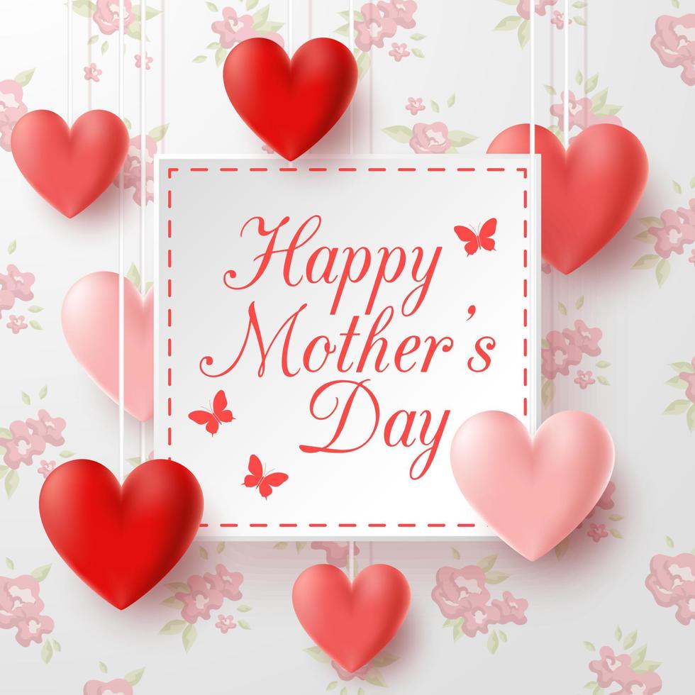 Happy Mother's Day with rose flowers and hearts vector