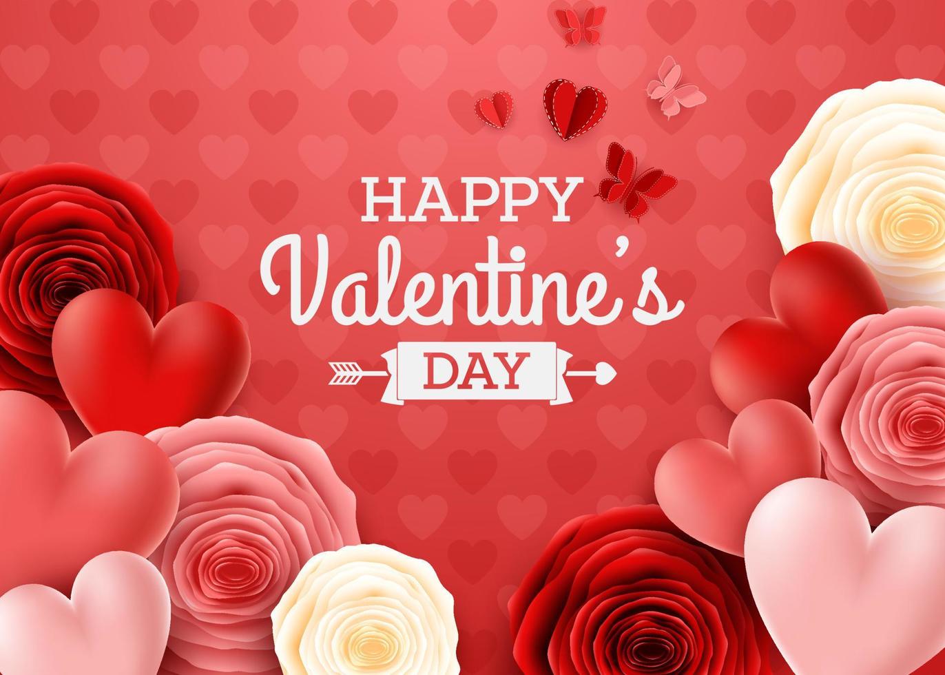 Valentines day greeting card with rose flower and hearts background vector