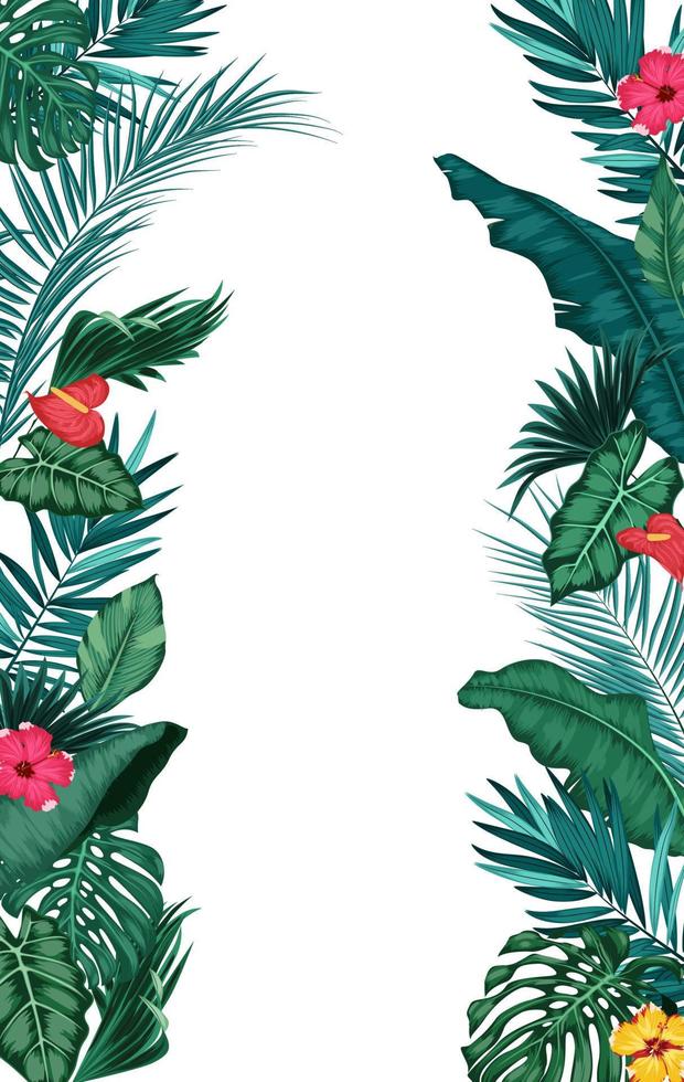 Tropical leaves isolated on white background vector