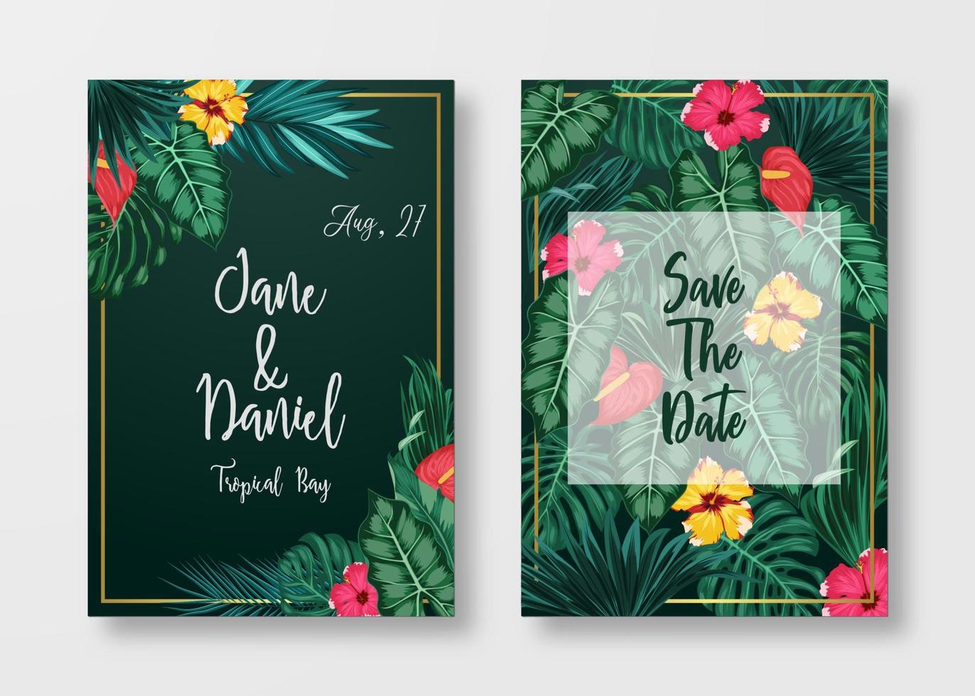 Floral card set Wedding Invitation, save the date, and frame vector