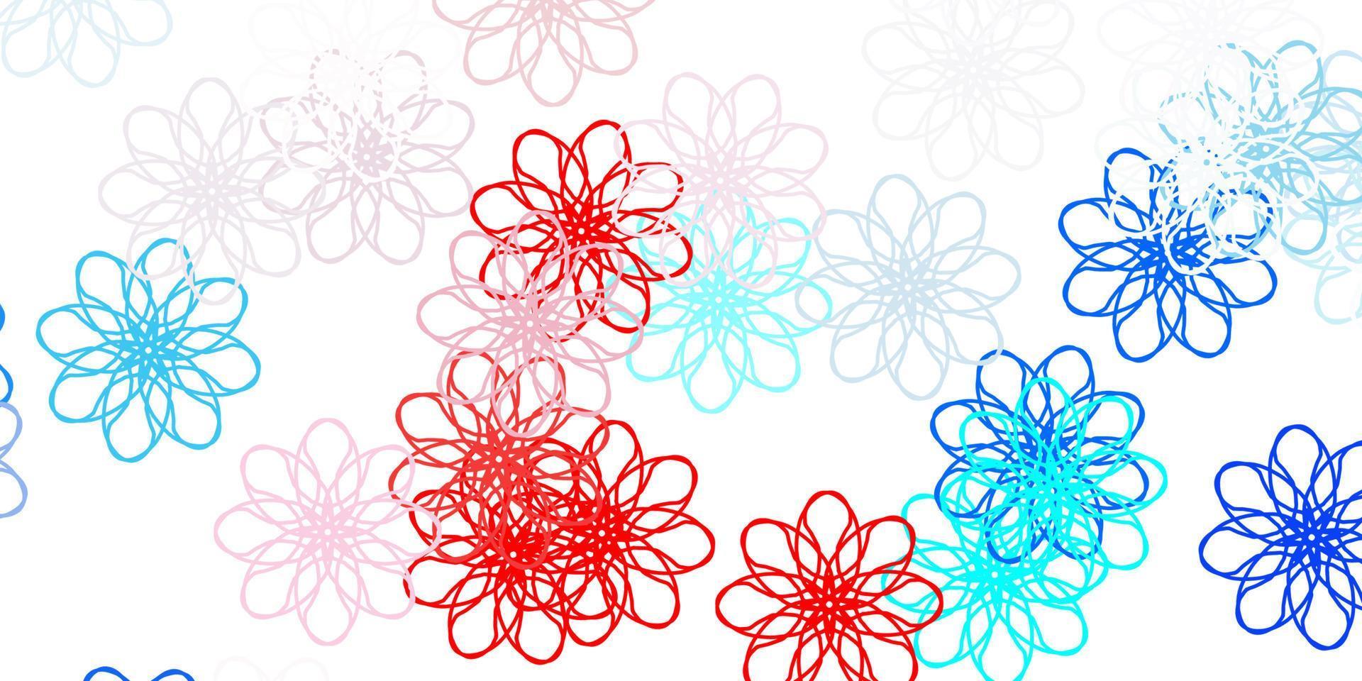 patrón de doodle de vector azul claro, rojo con flores.