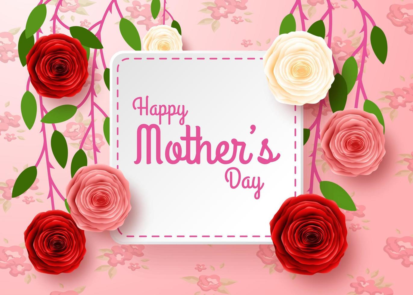 Happy Mother's Day with rose flowers and hearts vector