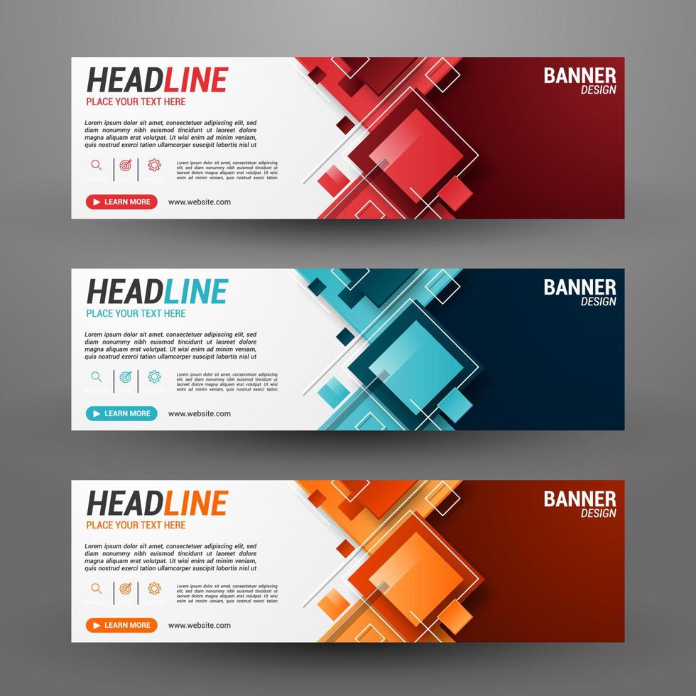 Three banners business with abstract background vector