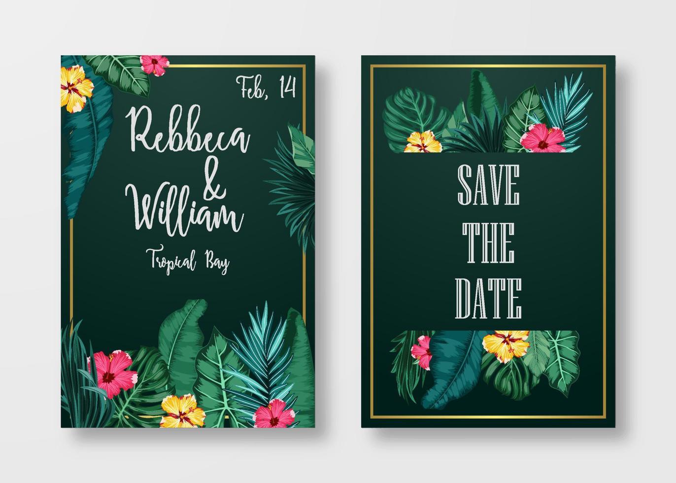 conjunto de tarjetas florales invitación de boda, guardar la fecha y el marco vector