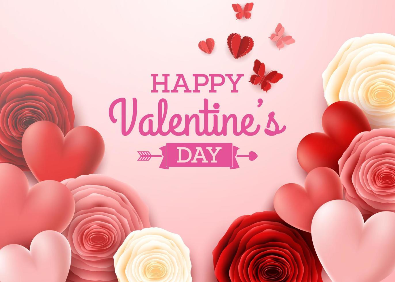 tarjeta de felicitación del día de san valentín con flor de rosa y fondo de corazones vector
