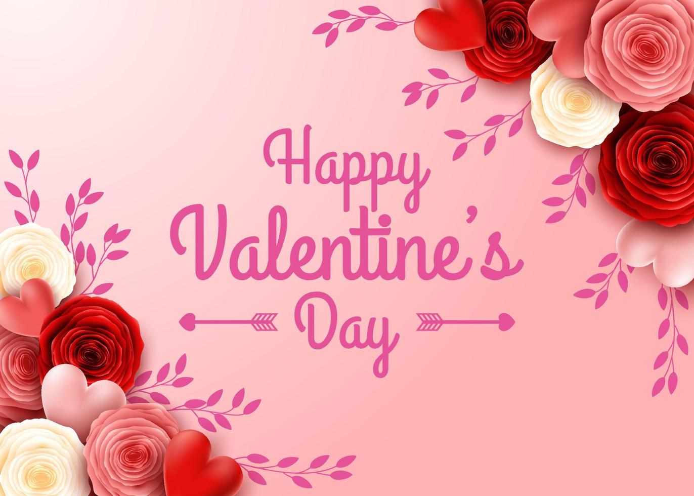 tarjeta de felicitación del día de san valentín con flor de rosa y fondo de corazones vector