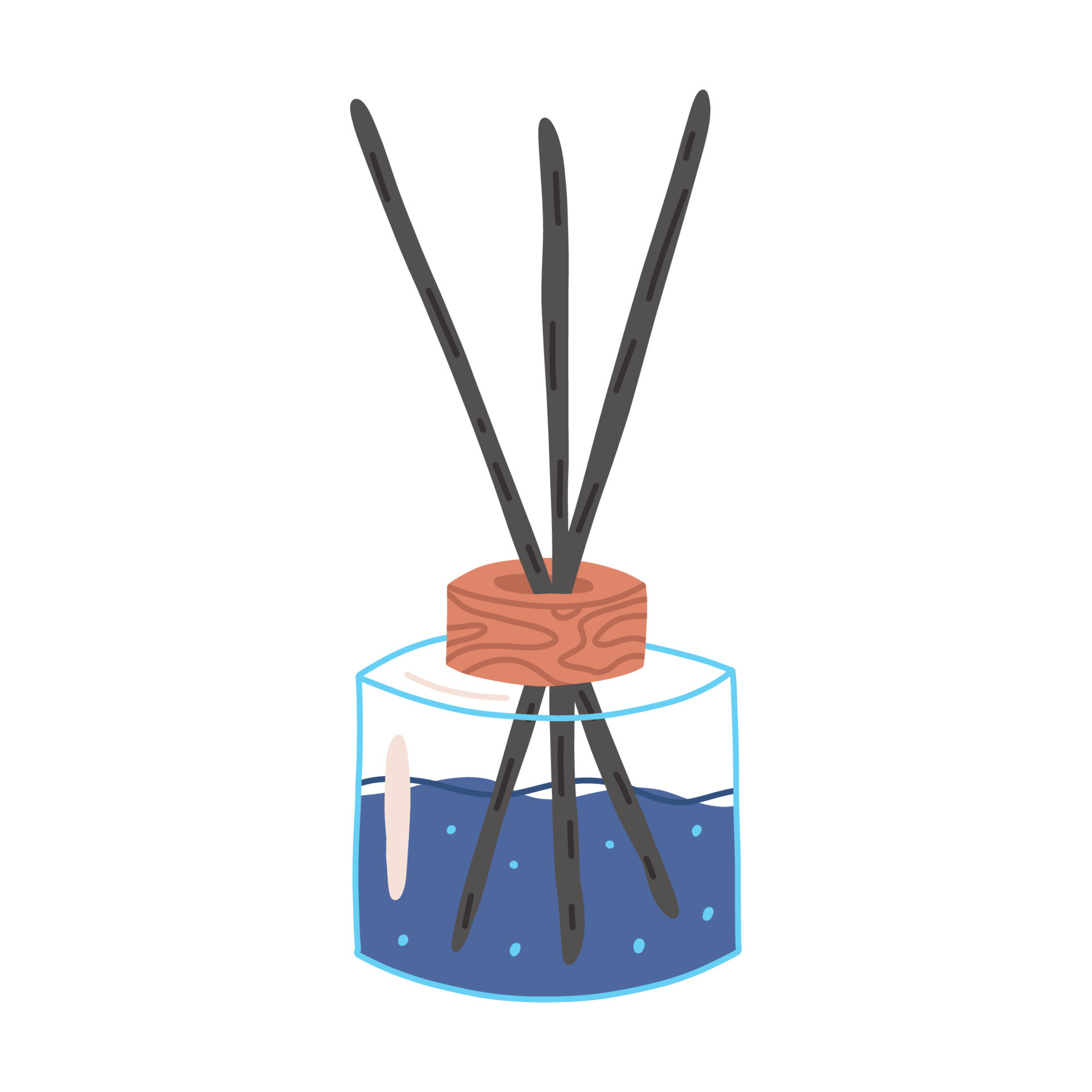 Aroma diffuser with bamboo stick or fragrance reed in glass jar, flat vector illustration
