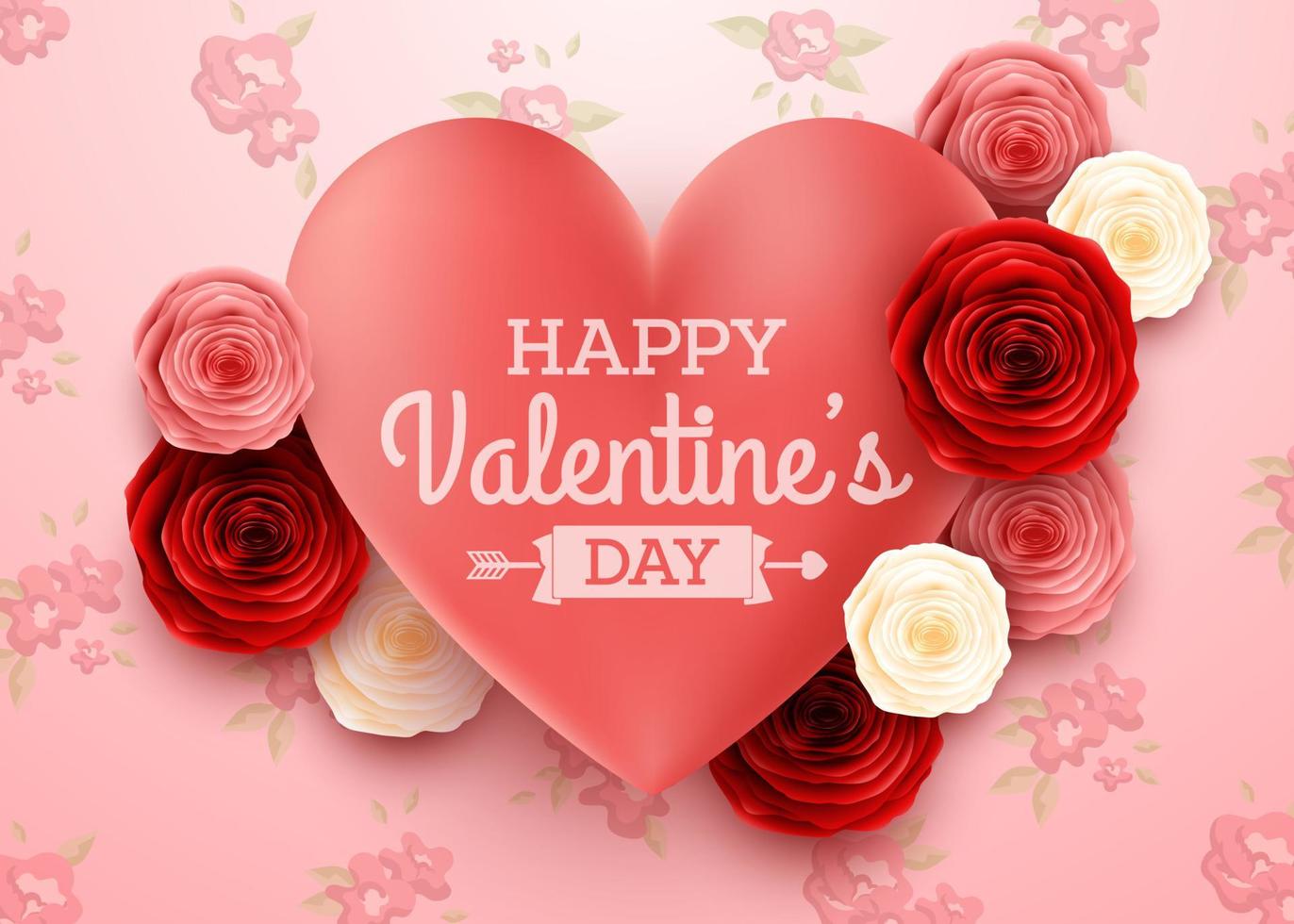 tarjeta de felicitación del día de san valentín con flor de rosa y fondo de corazones vector