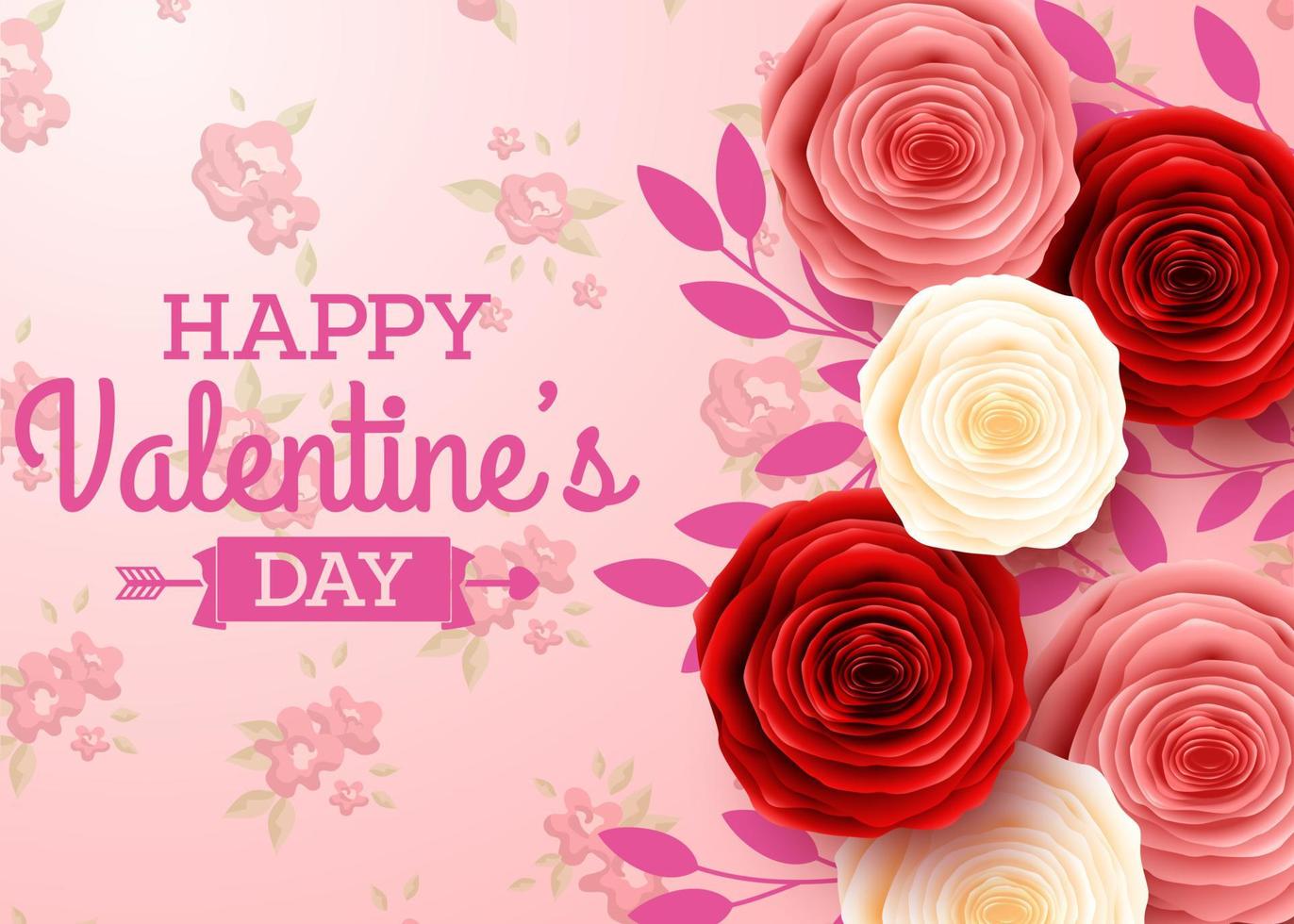 Valentines day greeting card with rose flower and hearts background vector