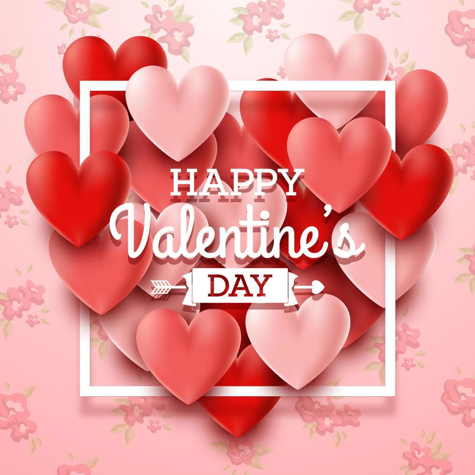 Valentines day greeting card with rose flower and hearts background vector