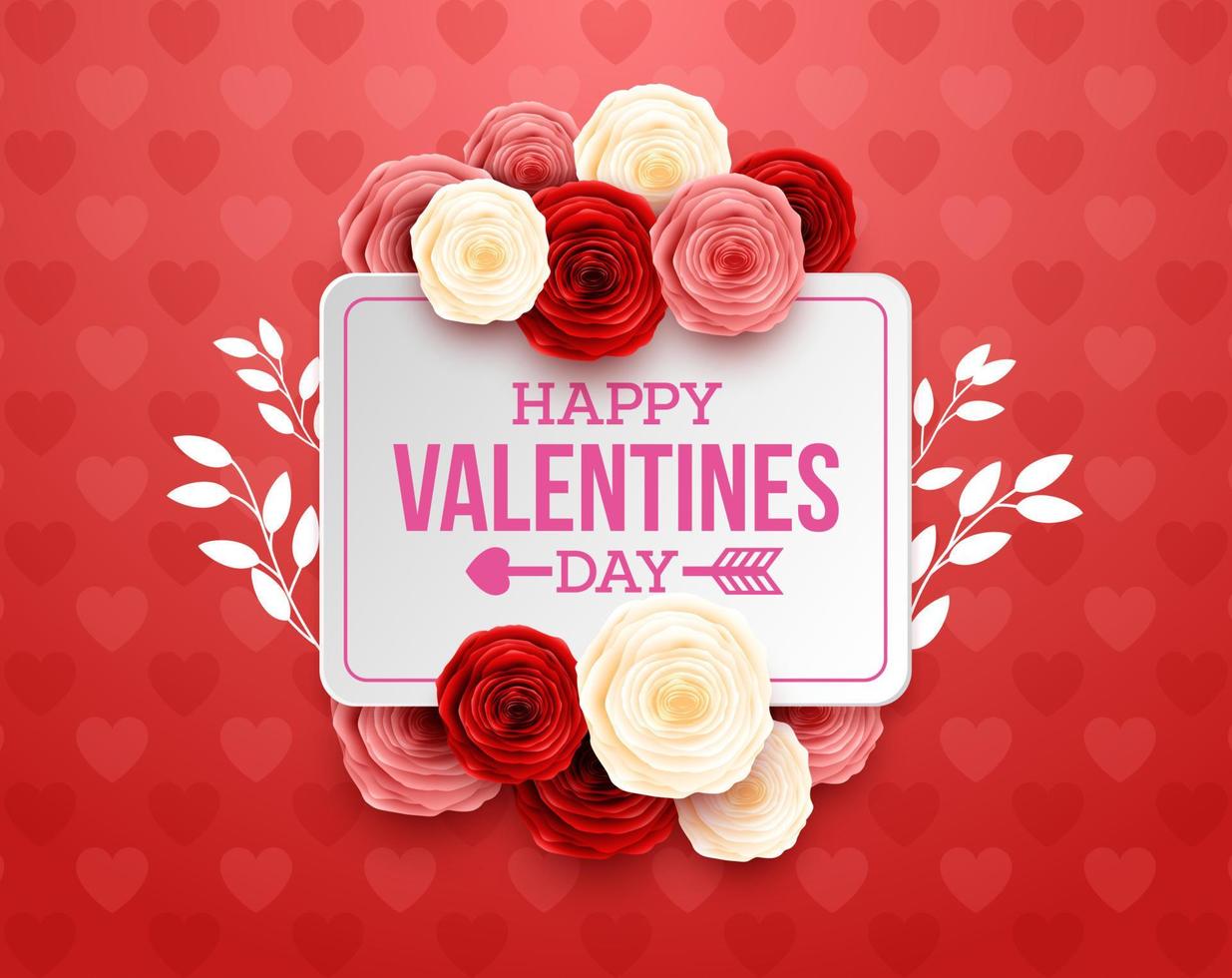 Valentines day greeting card with rose flower and hearts background vector