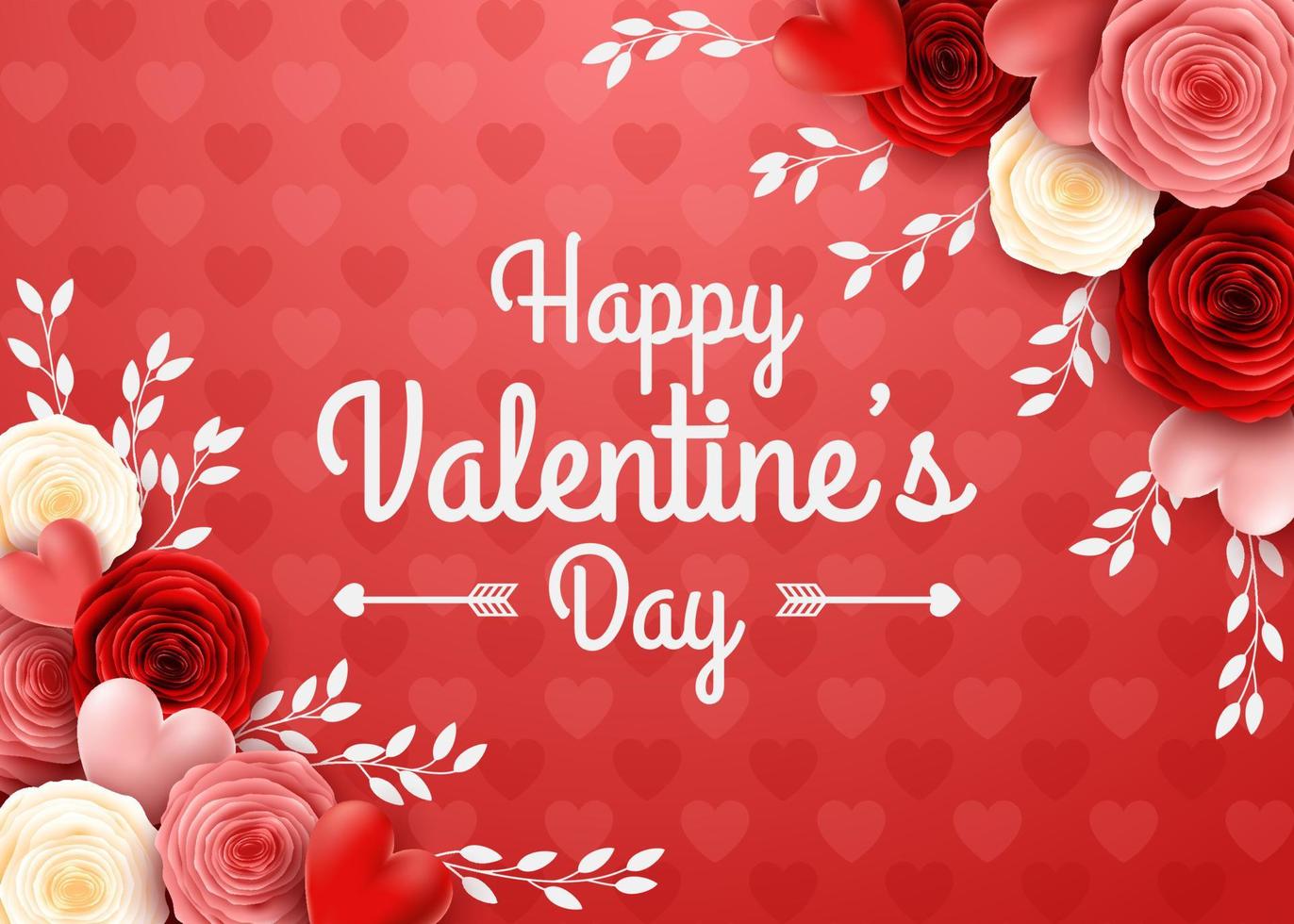 Valentines day greeting card with rose flower and hearts background vector