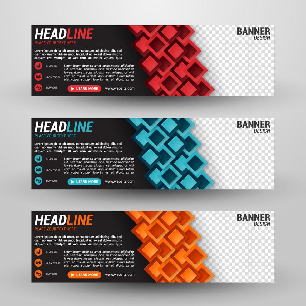 Three banners business with abstract background vector