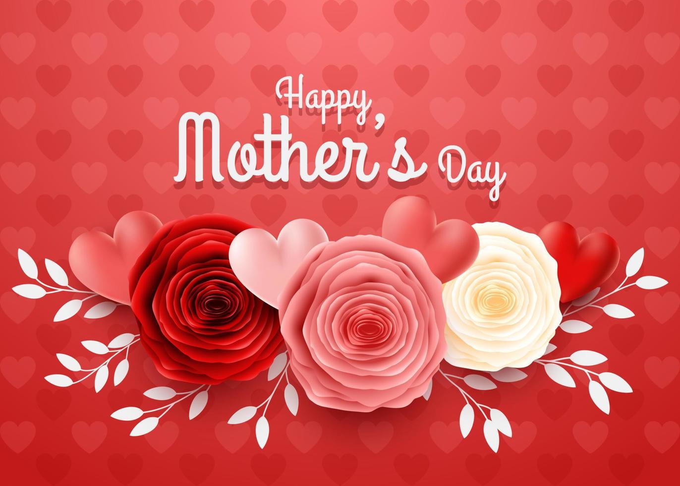 Happy Mother's Day with rose flowers and hearts vector