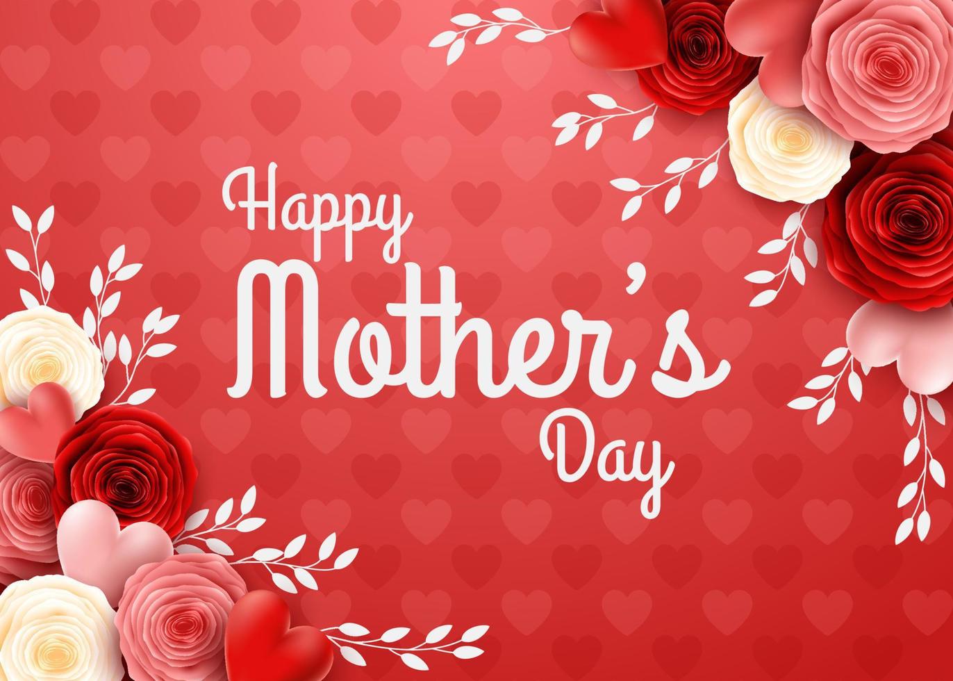 Happy Mother's Day with rose flowers and hearts vector